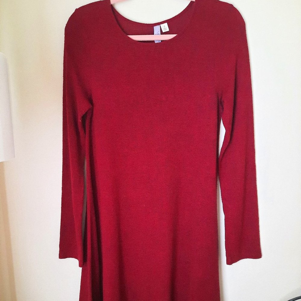 Alya Red Long Sleeve Trapeze Dress